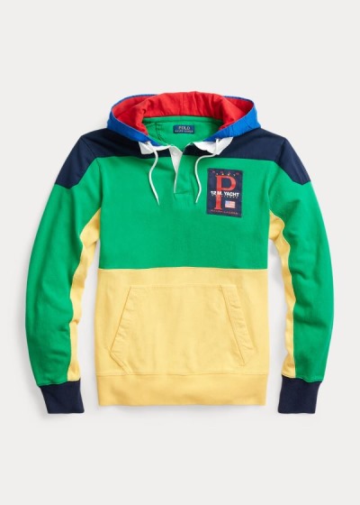 Men's Polo Ralph Lauren Color-Blocked Hooded Rugby T Shirts | 874596ULD